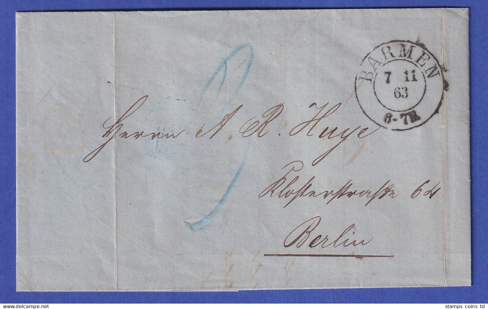 Preußen Brief Mit Zweikreisstempel BARMEN, 1863 - Sonstige & Ohne Zuordnung