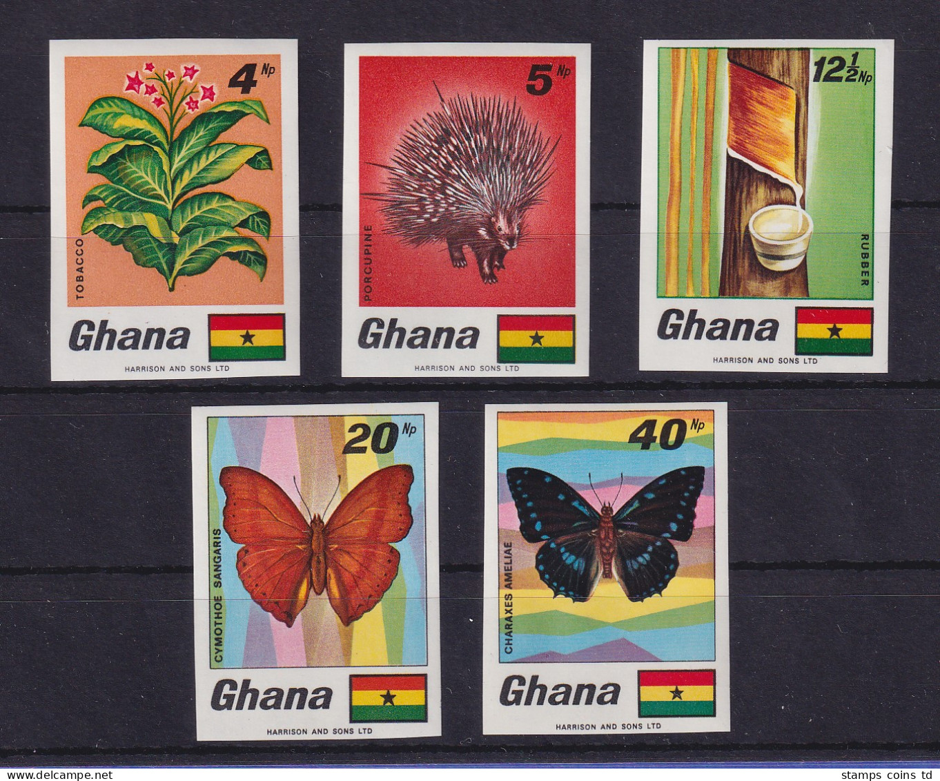 Ghana 1968 Schmetterlinge Geschnitten Mi.-Nr. 342-46 B ** / MNH - Ghana (1957-...)