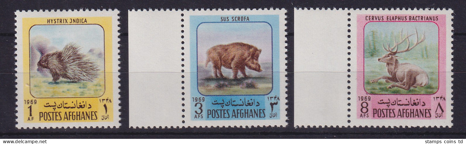 Afghanistan 1969 Stachelschwein, Wildschwein, Hirsch Mi.-Nr. 1063-1065 ** - Afghanistan