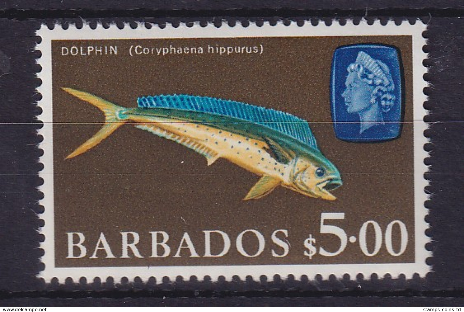Barbados 1969 Mahi-Mahi Goldmakrele 5 $ Mi.-Nr. 280 Postfrisch ** - Barbades (1966-...)