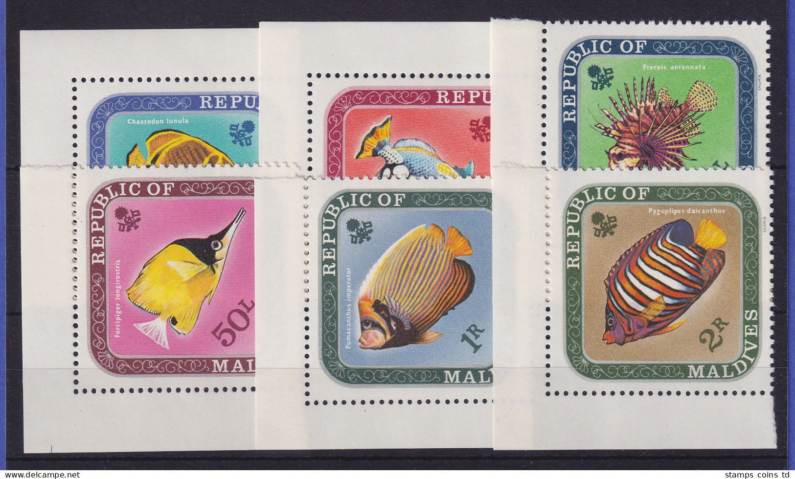 Malediven 1970 Tropische Fische Mi.-Nr. 313-318 Eckrandstücke Postfrisch ** - Malediven (1965-...)