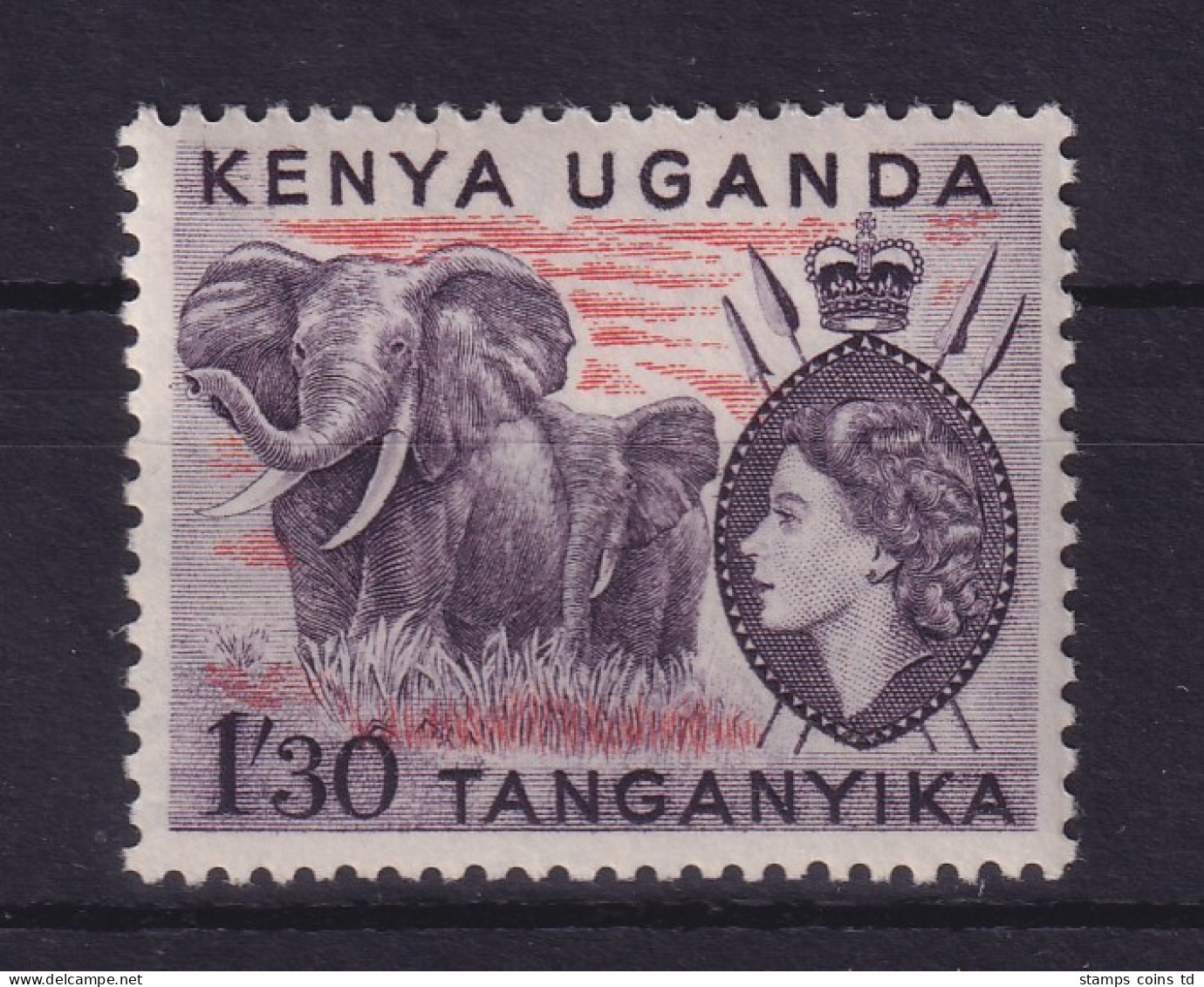 Kenya, Uganda, Tansania 1954 Elefanten Mi.-Nr. 101 Postfrisch ** - Tanzania (1964-...)