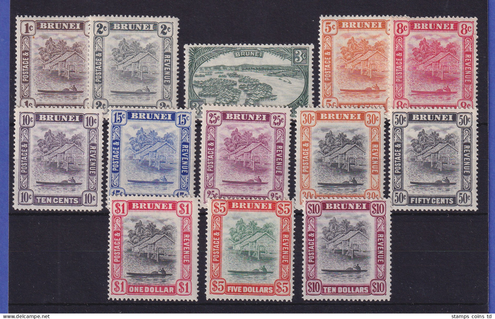 Brunei Darussalam 1947 Pfahlhäuser Mi.-Nr. 58-70 * / ** (68-70 **) - Brunei (1984-...)