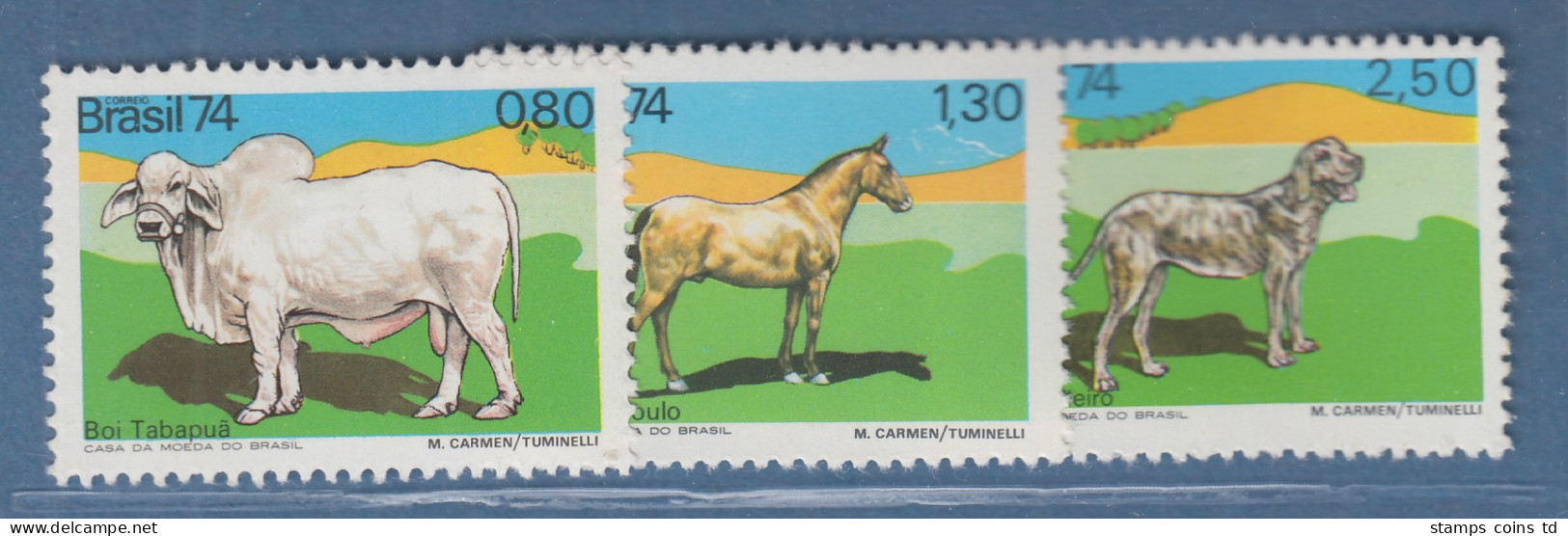 Brasilien 1974 Haustierrassen Rind Pferd Dogge Mi.-Nr. 1459-61 ** - Autres & Non Classés