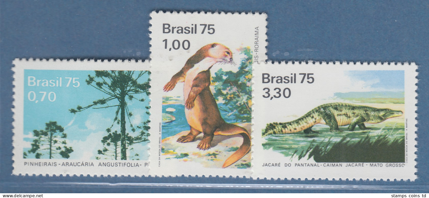 Brasilien 1975 Naturschutz Riesenotter Brillenkaiman Mi.-Nr. 1488-90 ** - Autres & Non Classés