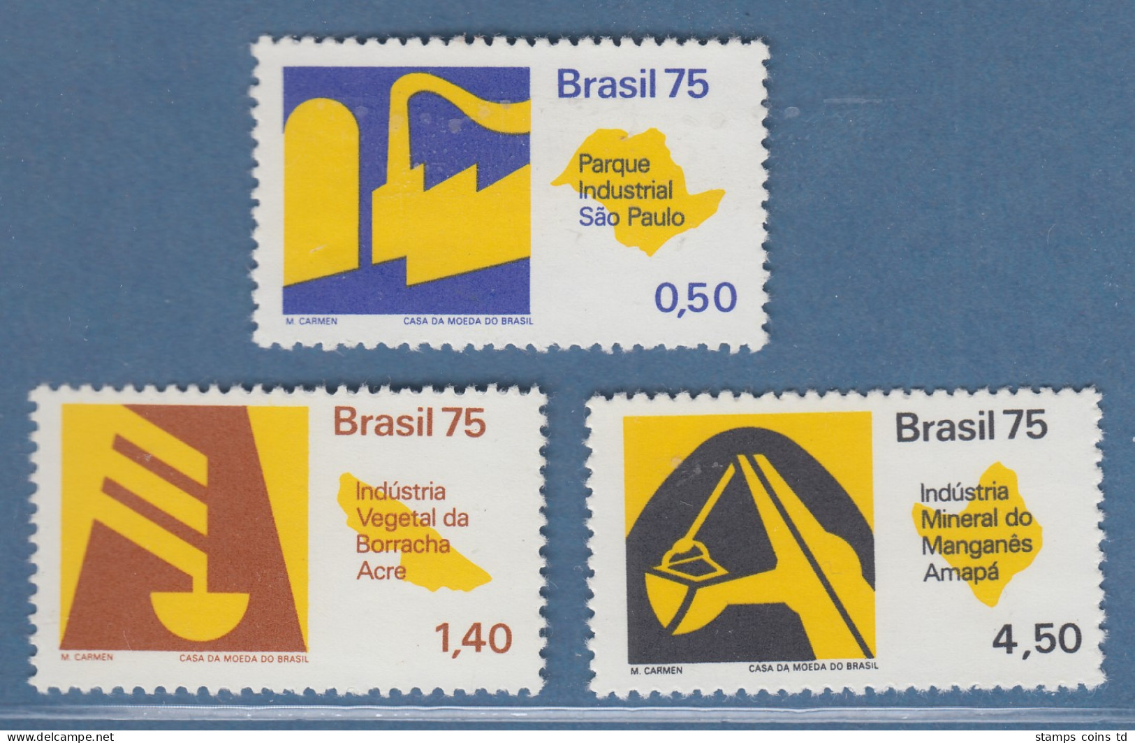 Brasilien 1975 Wirtschaft Und Industrie SP, Acre, Amapá Mi.-Nr. 1468-70 ** - Autres & Non Classés