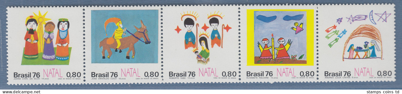 Brasilien 1976 Weihnachten Kinderzeichnungen Mi.-Nr. 1564-68 ** - Autres & Non Classés