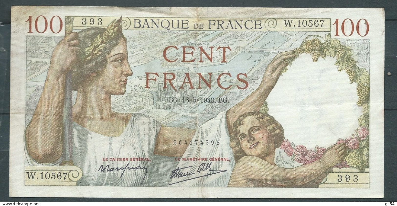 FRANCE  Billet 100 Francs SULLY -  BG. 16/05/1940. BG -- W.10567 393- Laura 6223 - 100 F 1939-1942 ''Sully''