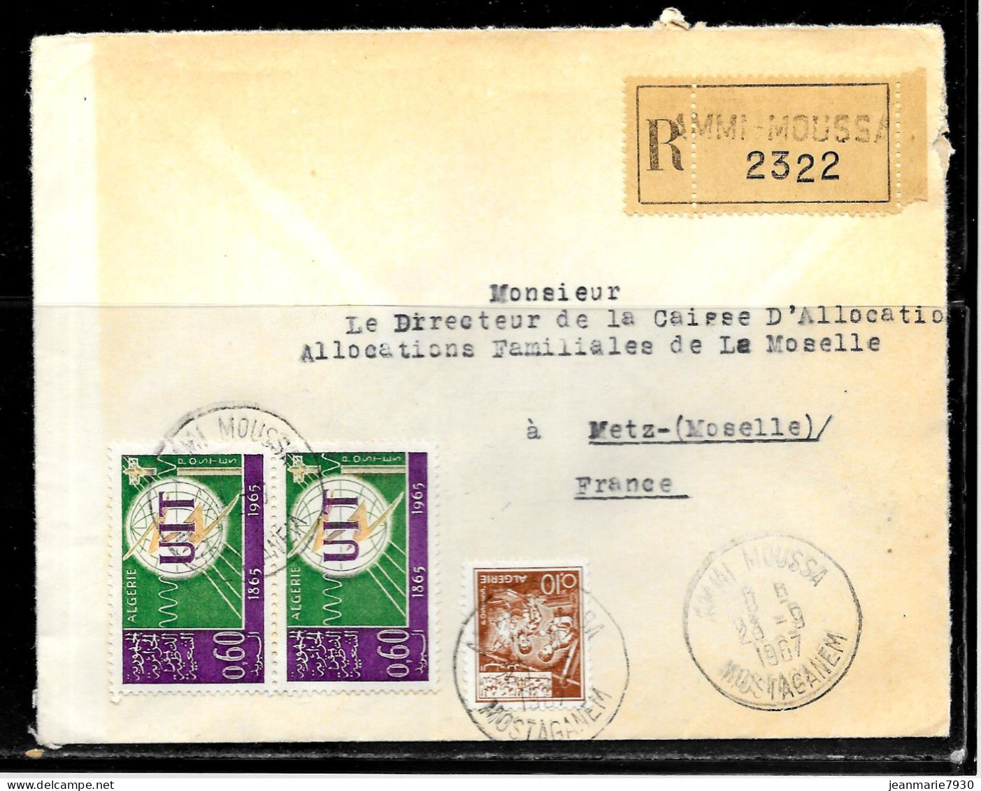 CC260 - ALGERIE - LETTRE RECOMMANDEE DE AMMI MOUSSA MOSTAGANEM DE 1967 POUR METZ - Algeria (1962-...)