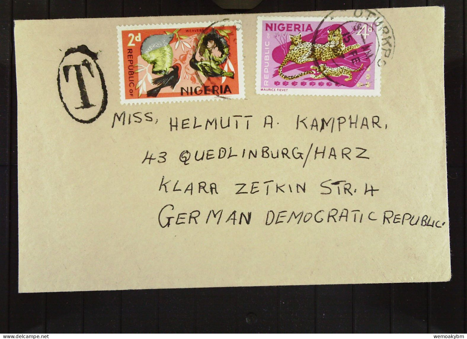 Nigeria: Brief Aus OTURKPO Vom 15.2.1957 Nach Quedlinburg/Harz (GDR) Mit 2d Und 4 D - Nigeria