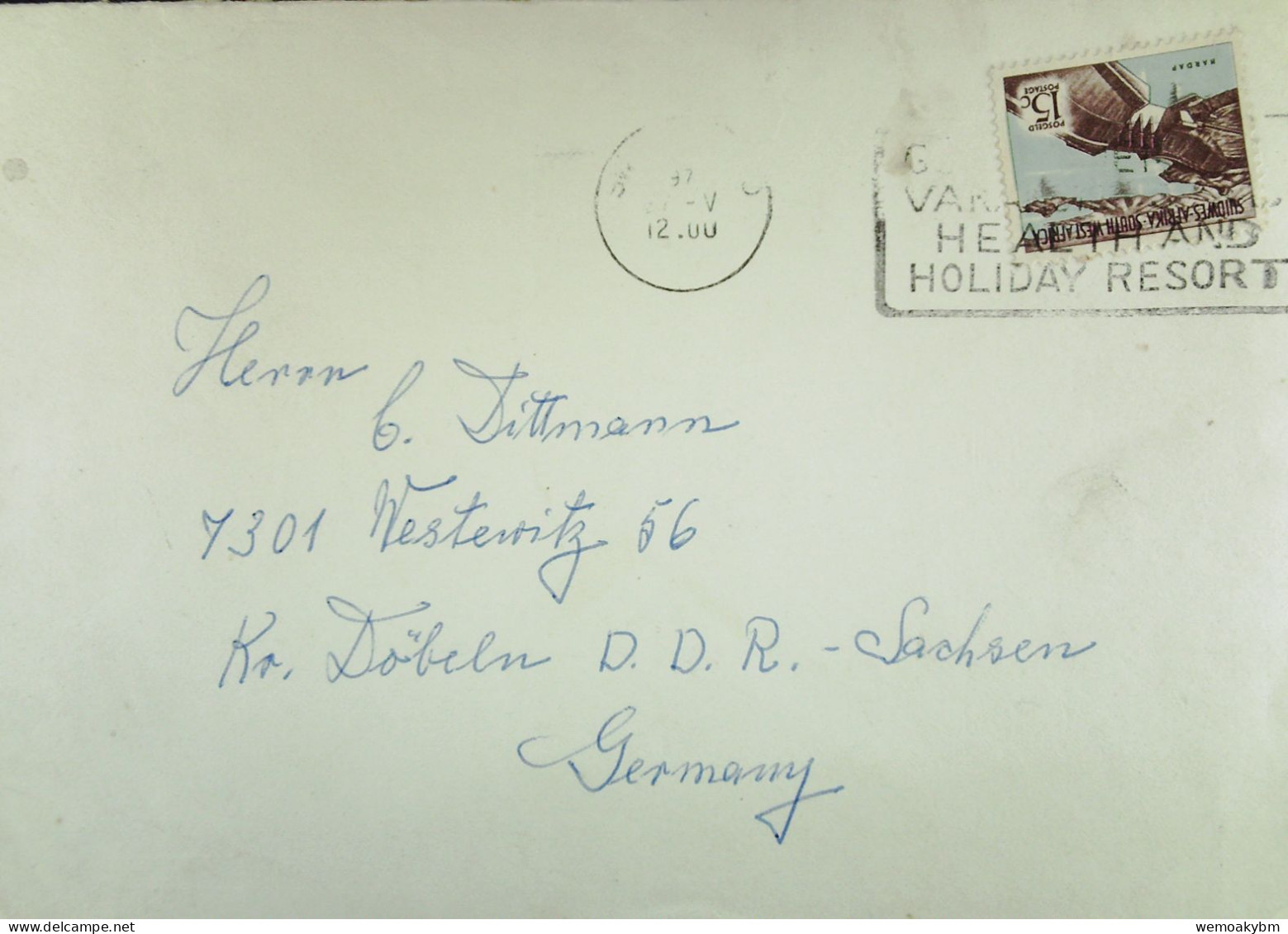 South West Africa/Namibia: Brief Aus SWAKOPM Um 1955 Nach Westerwitz Kr. Döbeln (GDR) Mit 15 C - Namibie