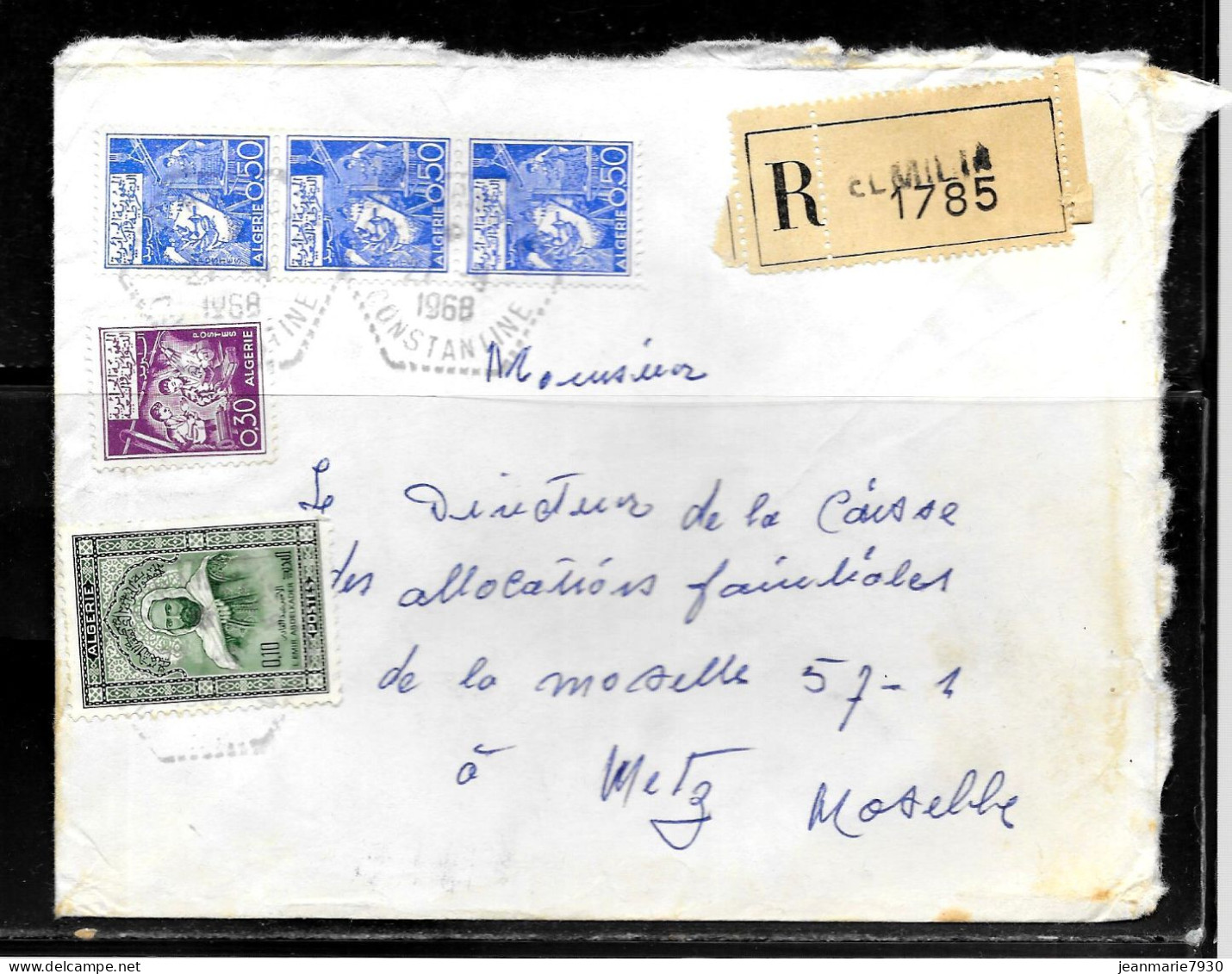 CC257 - ALGERIE - LETTRE RECOMMANDEE DE EL MILIA CONSTANTINE DE 1968 POUR METZ - Algeria (1962-...)