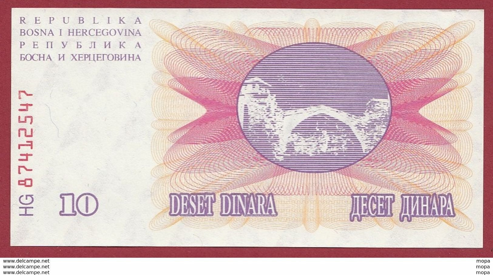 Bosnie -Herzegovine 10 Dinara Du 01/06/1992---UNC---(366) - Bosnia Erzegovina