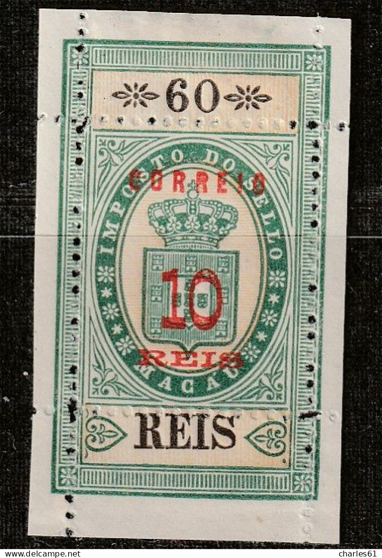 MACAO - N°30b Nsg (1887) Timbres-fiscaux : 10r Sur 60r - Neufs