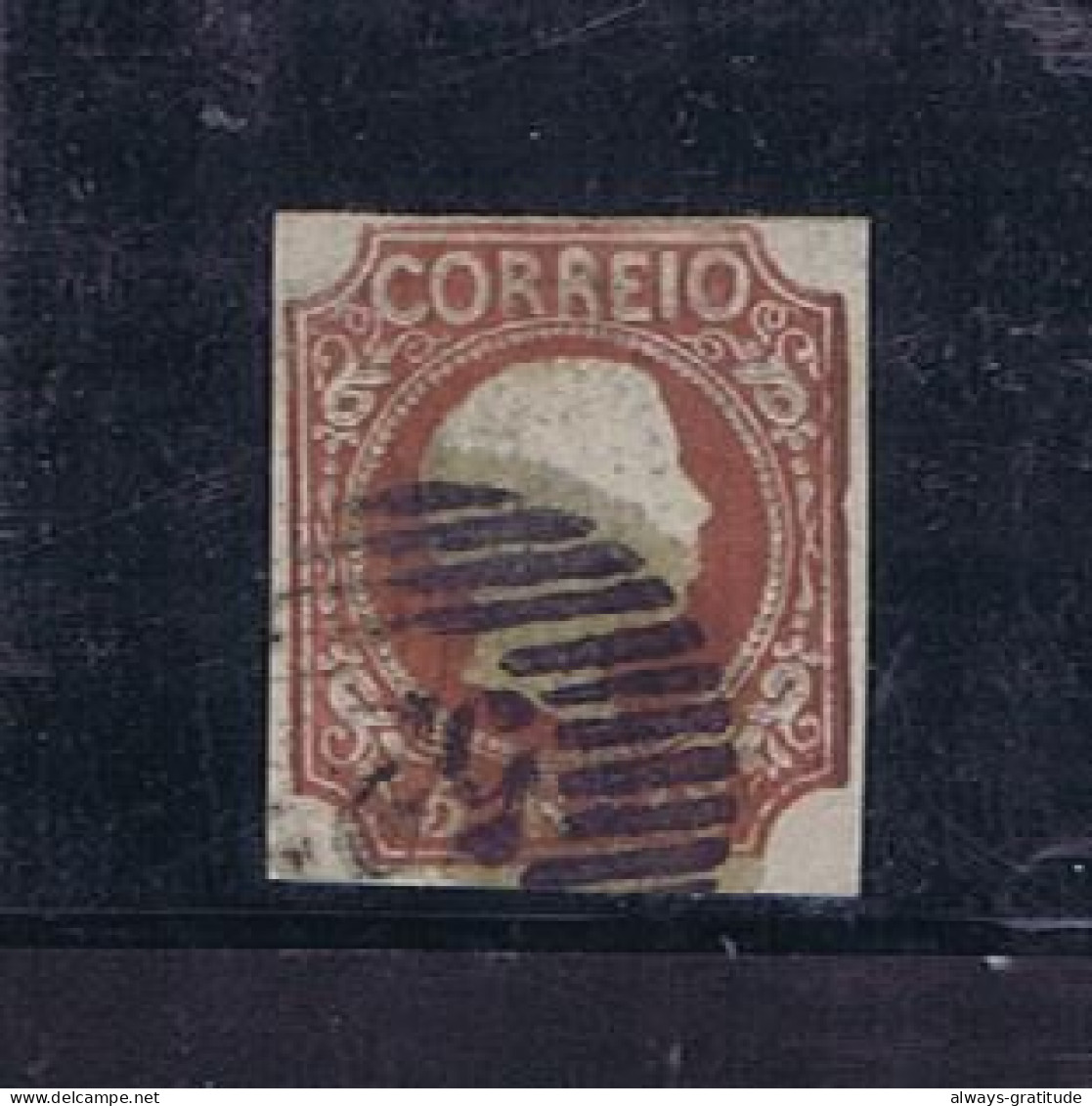 #87011 PORTUGAL Used D.Pedro V Cabelos Lisos 5 REIS Jan.1855 N.D. Castanho Vermelho Tipo III Marca Postal 52 -Porto - Used Stamps