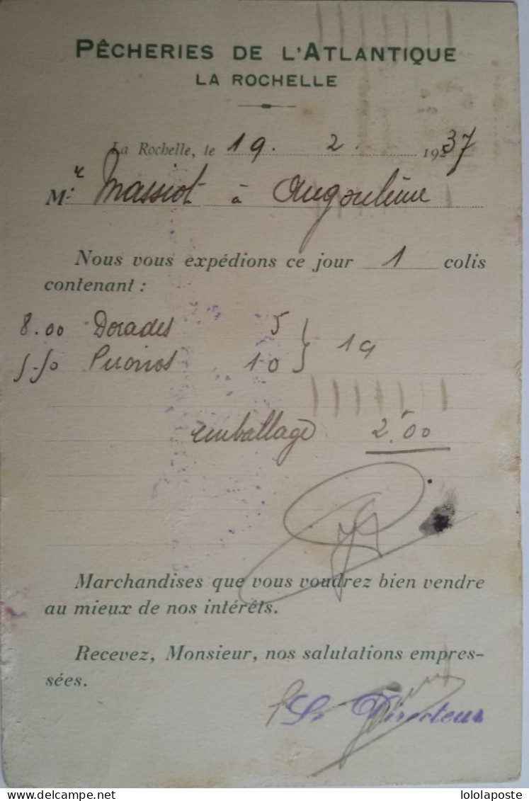 THEME POISSONS - FRANCE - Carte Postale Publicitaire ( Pêcheries De L'Atlantique) Avec Timbre Perforé O.D ( Oscar Dahl) - Lettres & Documents