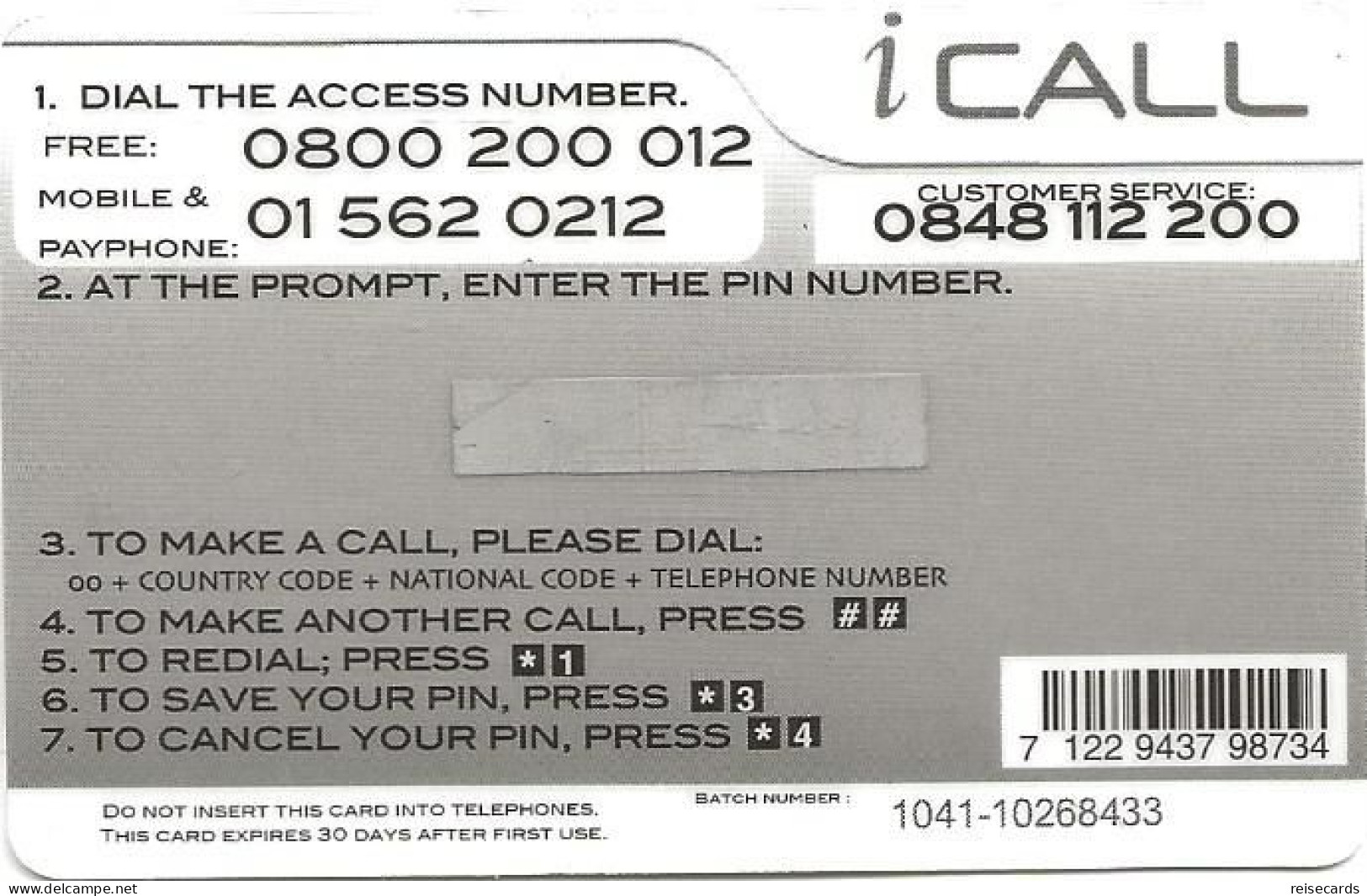 Switzerland Prepaid: ICall - Kontinente - Switzerland