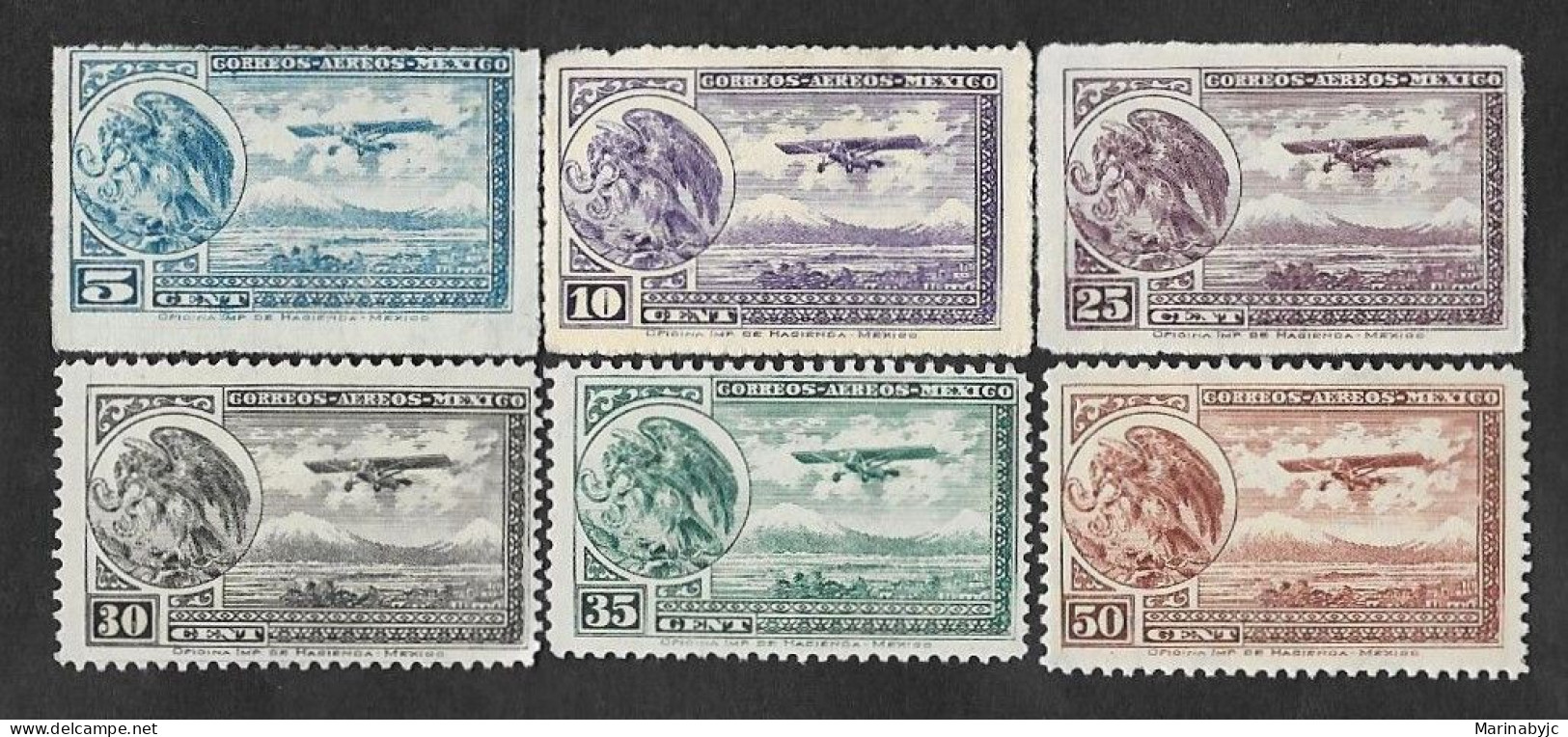 SE)1929-34 MEXICO  COAT OF ARMS AND FLYING PLANE 5C SCT C20 MINT, 10C SCT C21 MINT, 25C SCT C24 MINT, RULED & 30C SCT C1 - Mexico