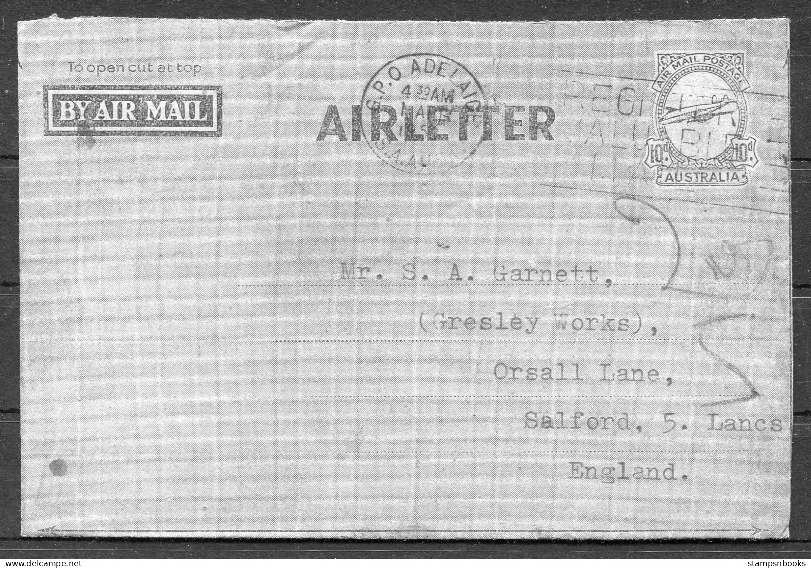 1953 Australia 10d Airletter Adelaide - Salford Lancs. England (interesting Typed Letter From Somebody Just Emigrated) - Lettres & Documents