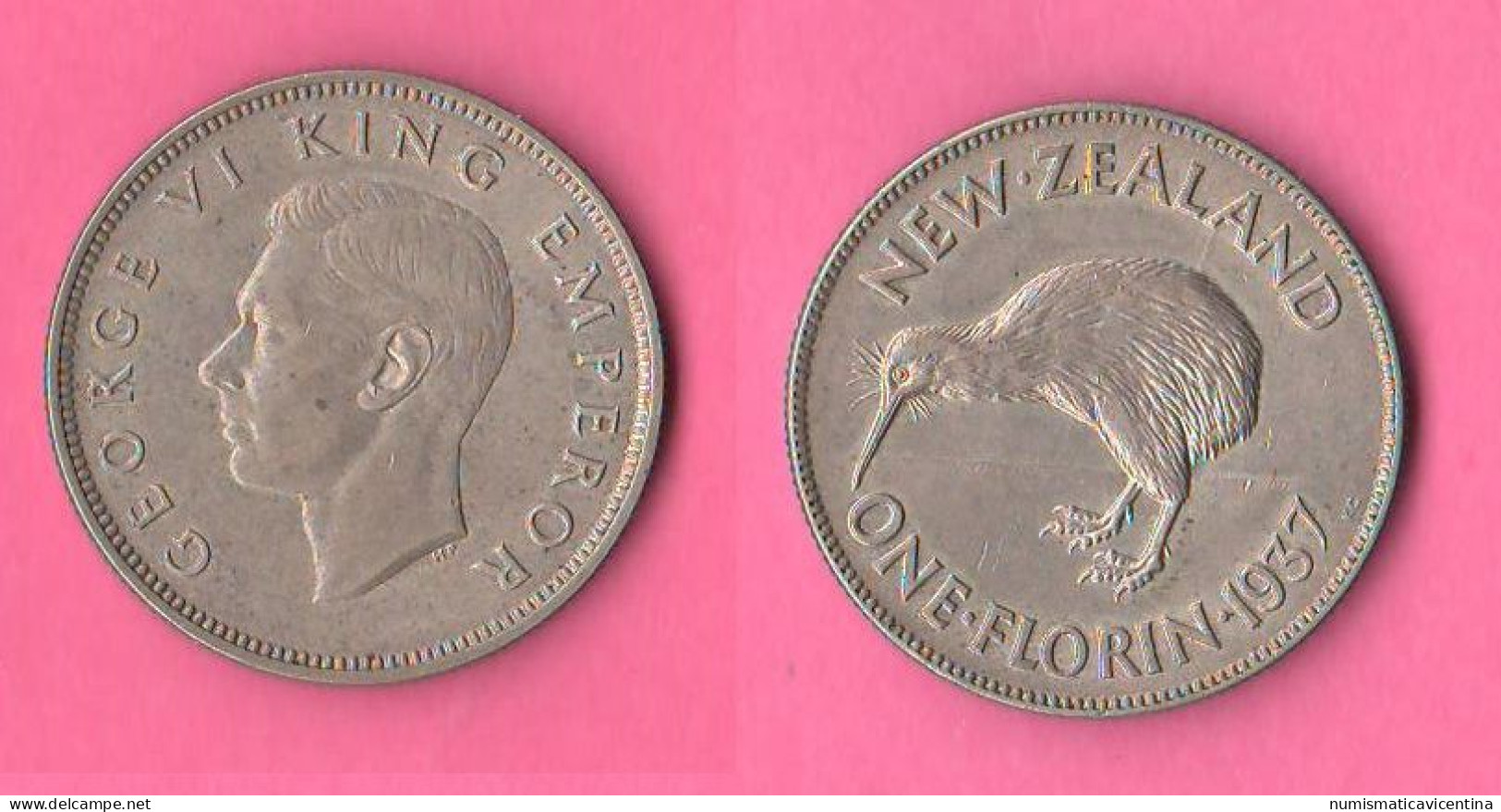 New Zealand One Florin 1937 Fiorino Nuova Zelanda Nouvelle Zélande King George VI° Kiwi Bird Silver Coin - Nieuw-Caledonië