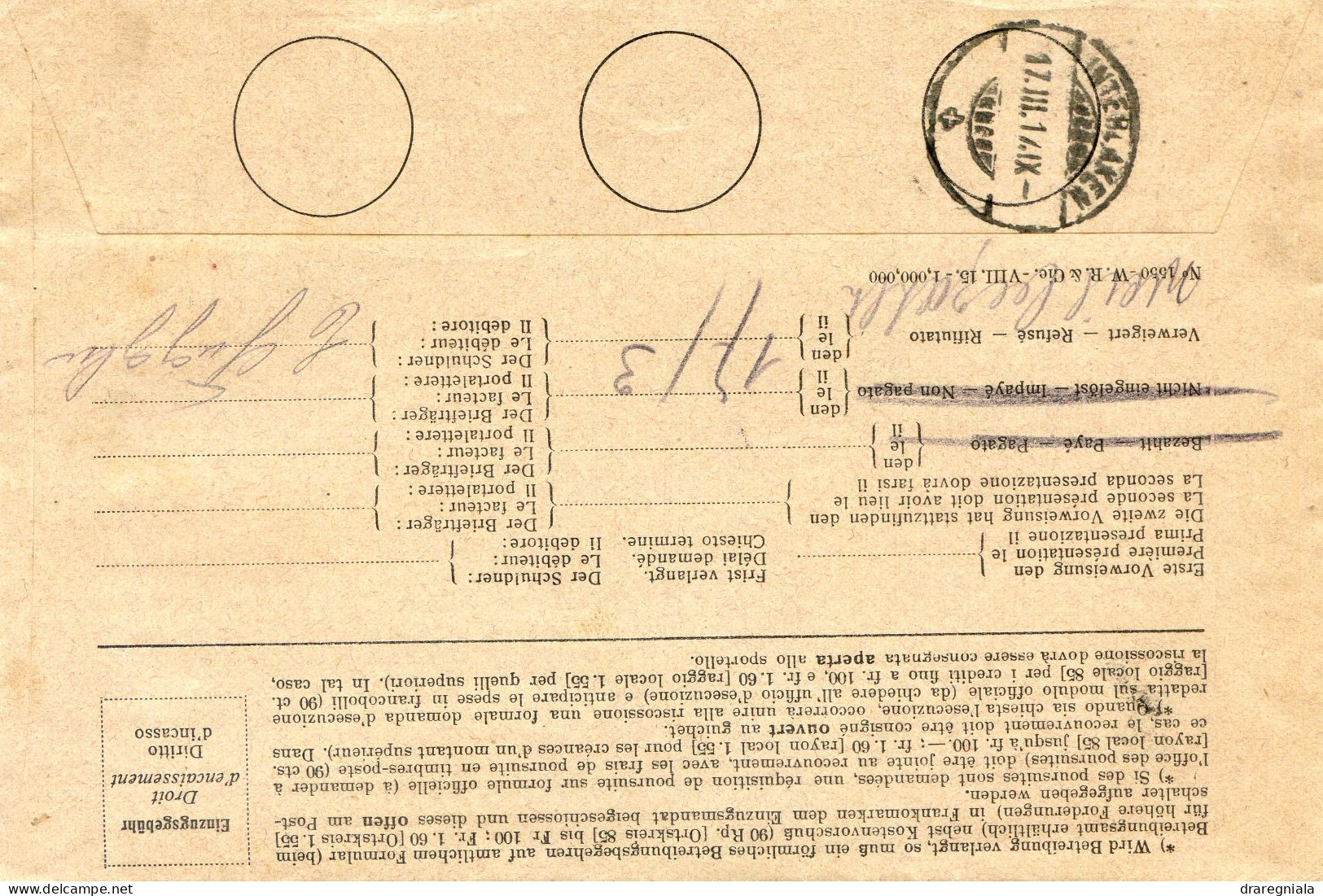 Lettre Recouvrement Cachet Thun16 III 17- Timbre N° 126II Zum - Contenu Timbres Fiscaux Canton Bern - Revenue Stamps