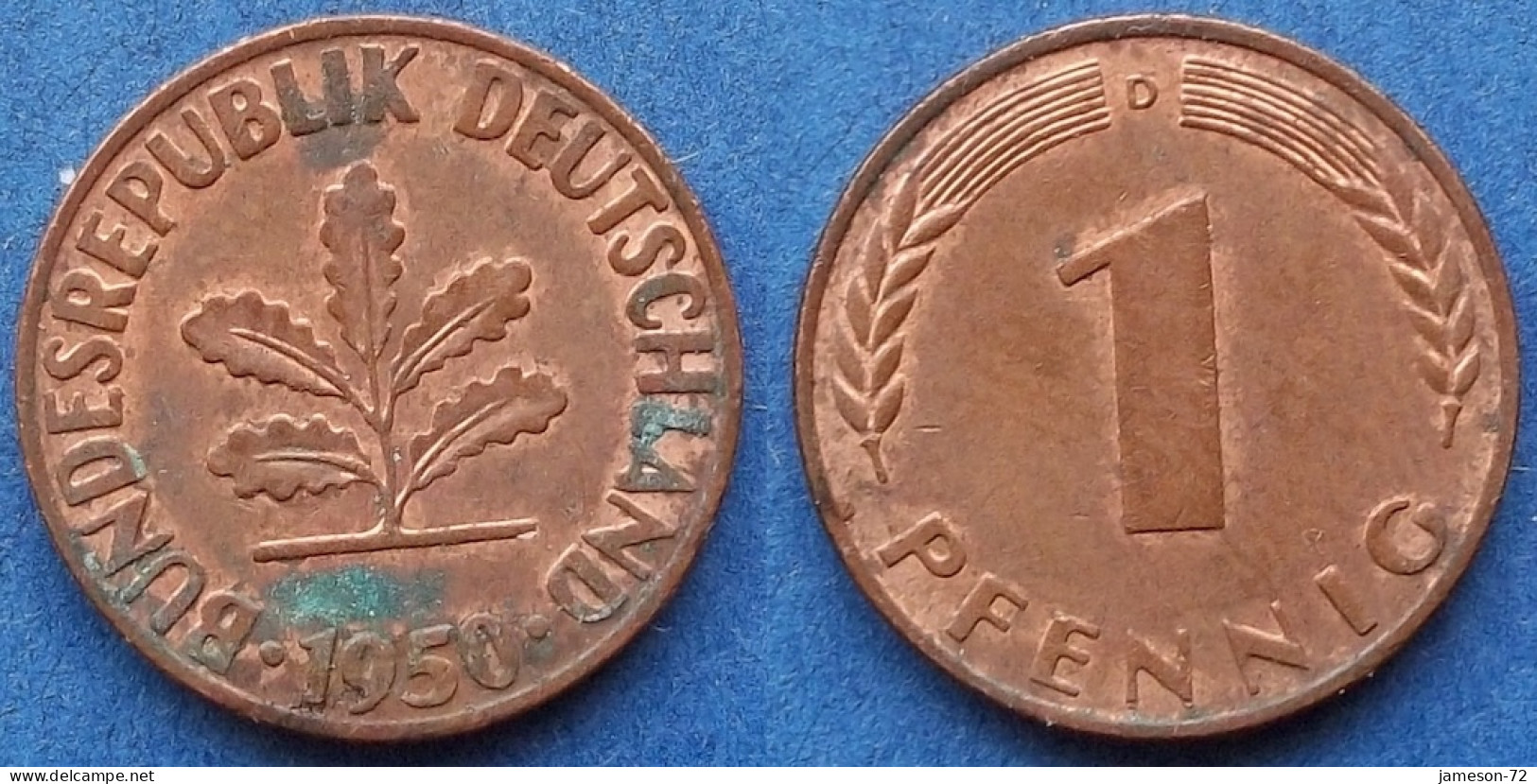 GERMANY - 1 Pfennig 1950 D KM# 105 Federal Republic Mark Coinage (1946-2002) - Edelweiss Coins - 1 Pfennig