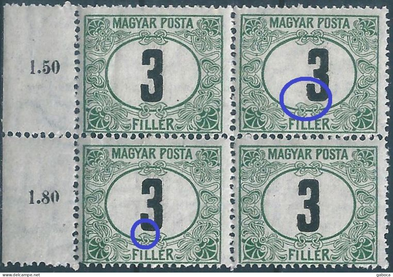 C5797 Hungary Postage Due 1920 Number Quartblock MNH RARE ERROR - Posta