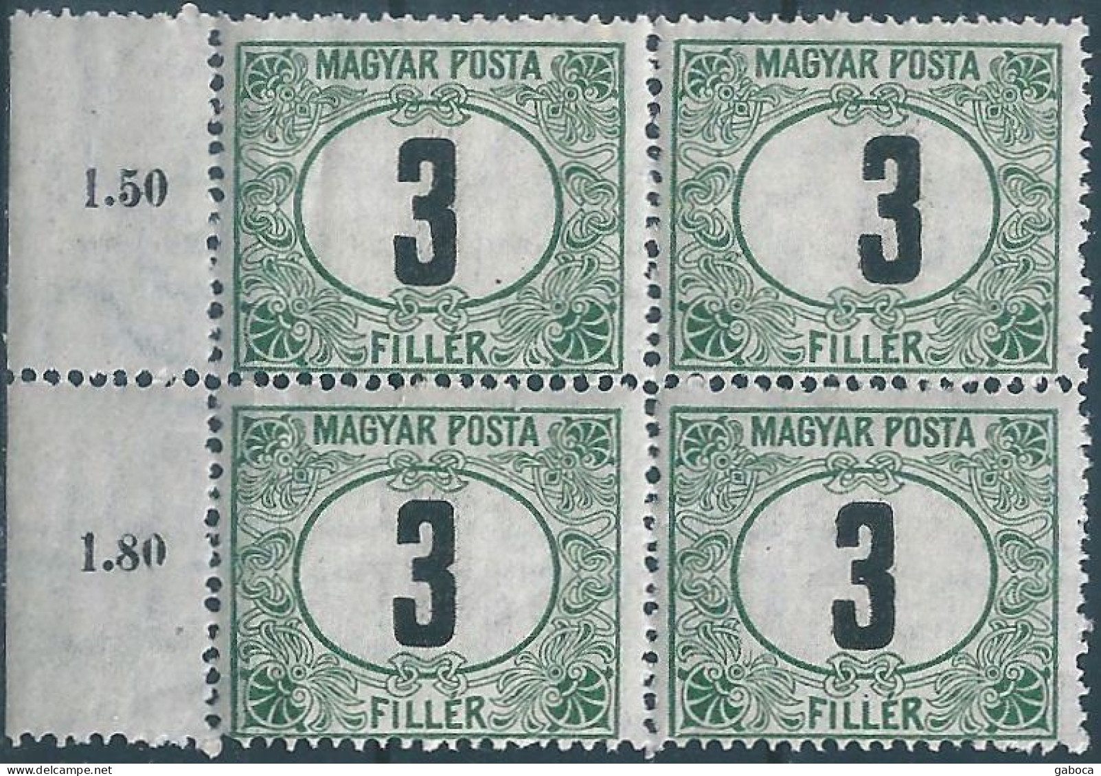 C5797 Hungary Postage Due 1920 Number Quartblock MNH RARE ERROR - Posta