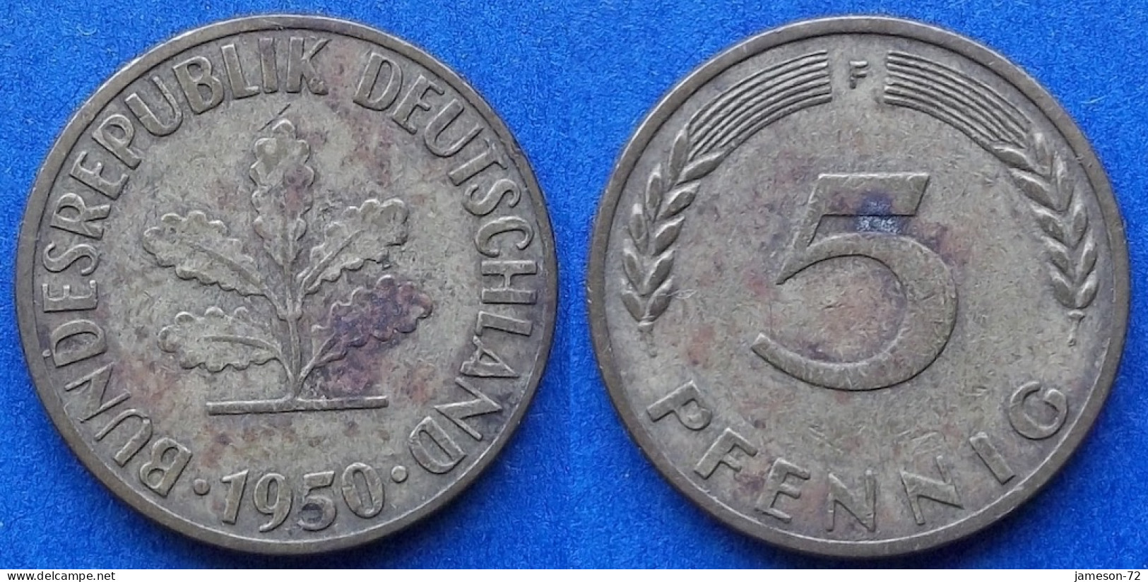 GERMANY - 5 Pfennig 1950 F KM# 107 Federal Republic Mark Coinage (1946-2002) - Edelweiss Coins - 5 Pfennig