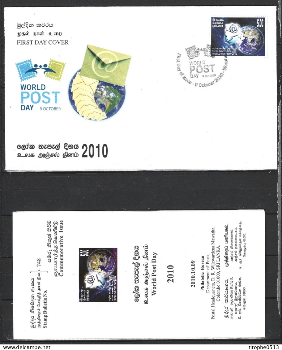 SRI LANKA. N°1762 De 2010 Sur Enveloppe 1er Jour. Journée Mondiale De La Poste. - Posta