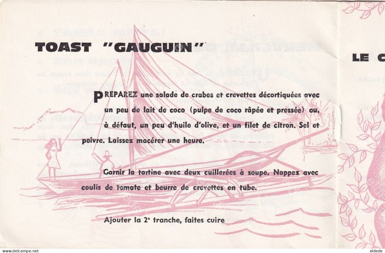 Livret Pub  Cuisor Tahiti Vahiné Gauguin Recettes Tané Popaa Moorea 176 Rue De Charonne Paris 11 Ombredane Jacques Joly - Frans-Polynesië