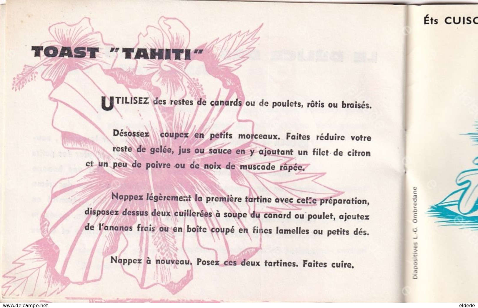 Livret Pub  Cuisor Tahiti Vahiné Gauguin Recettes Tané Popaa Moorea 176 Rue de Charonne Paris 11 Ombredane Jacques Joly