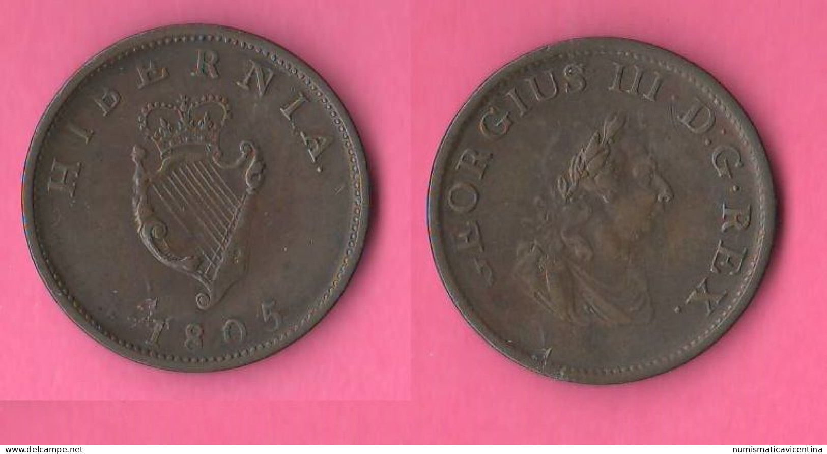 Ireland Hibernia Half Penny 1805 Irlanda King Georgius III° Copper Coin - Ireland