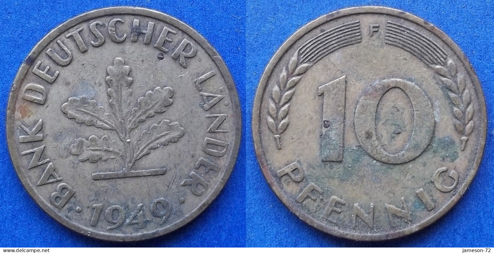 GERMANY - 10 Pfennig 1949 F KM# 103 Federal Republic Mark Coinage (1946-2002) - Edelweiss Coins - 10 Pfennig