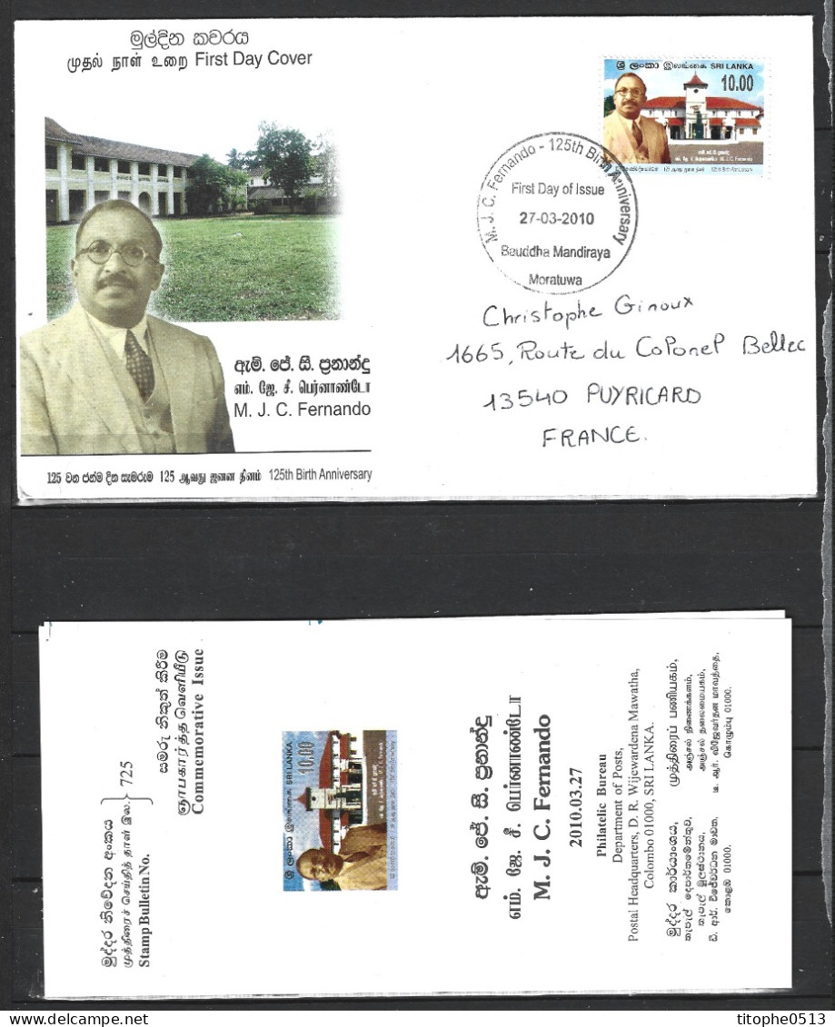 SRI LANKA. N°1729 De 2010 Sur Enveloppe 1er Jour. Fondateur D’institutions Bouddhistes. - Buddhism