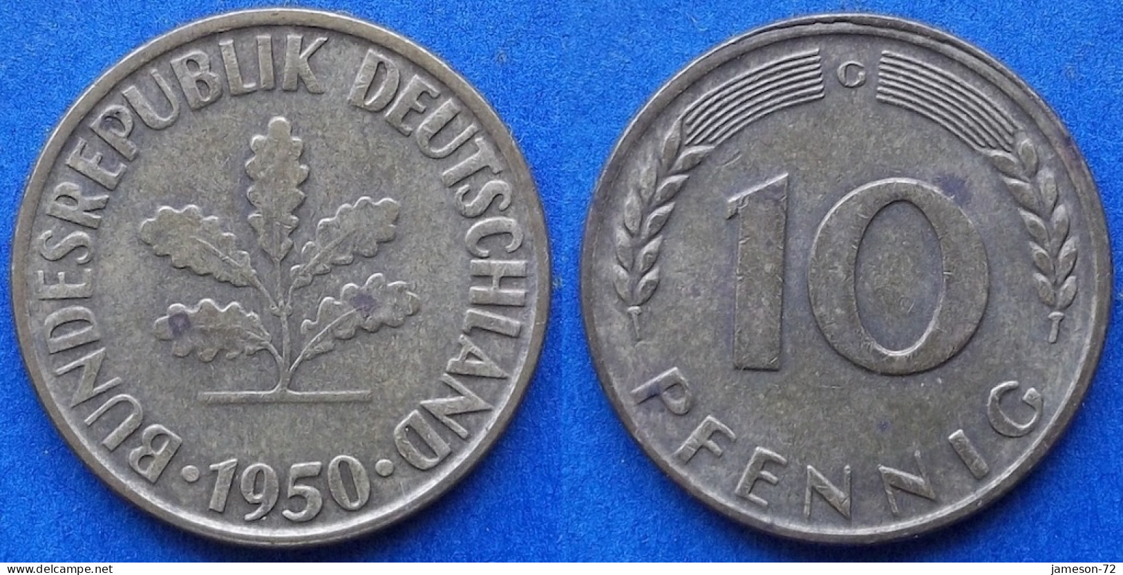GERMANY - 10 Pfennig 1950 G KM# 108 Federal Republic Mark Coinage (1946-2002) - Edelweiss Coins - 10 Pfennig
