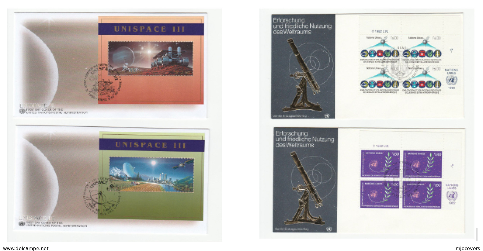 SPACE 4 Diff FDCS  2 Miniature Sheets & Blocks Of 4  United Nations Fdc Stamps Cover - North  America