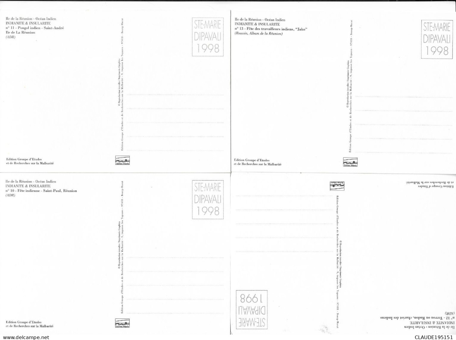 LA RÉUNION  DIPAVALI  SERIE 15 CARTES  13 SCANS