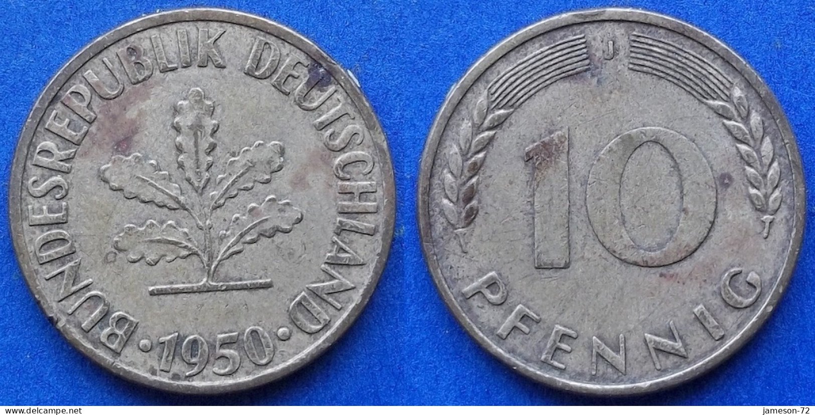 GERMANY - 10 Pfennig 1950 J KM# 108 Federal Republic Mark Coinage (1946-2002) - Edelweiss Coins - 10 Pfennig