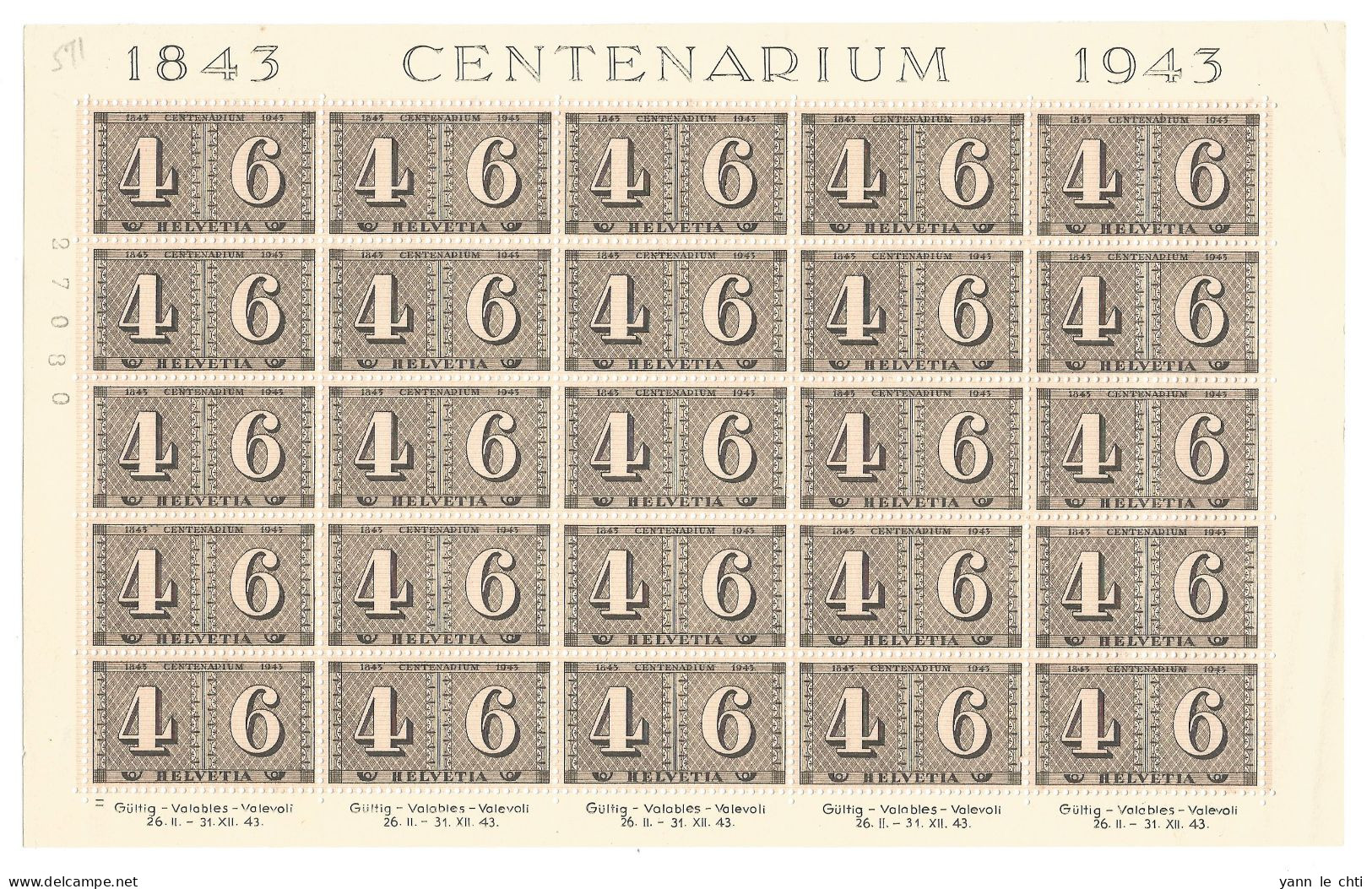 Suisse Helvetia Schweiz 1843 1943 Timbres Block  Bloc Centenarium   Postfrisch Neufs ** - Unused Stamps