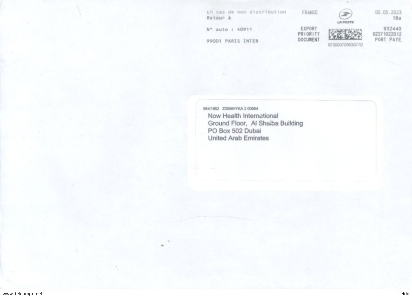 FRANCE - 2023, POSTAL PRIORIY FRANKING MACHINE COVER TO DUBAI. - Brieven En Documenten