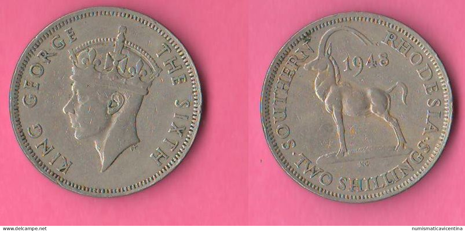 Southern Rhodesia Two Shillings 1948 Zimbabwe King George VI° Nickel Coin - Colonias