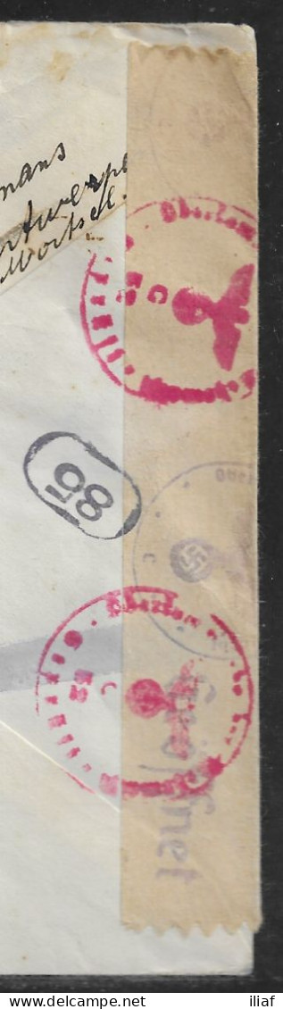 Belgium. Stamps Sc. 294 On Commercial Letter, Opened By CENSOR 52 Sent From Diest On 2.12.1939 For Zwolle Netherlands - 1936-1951 Poortman