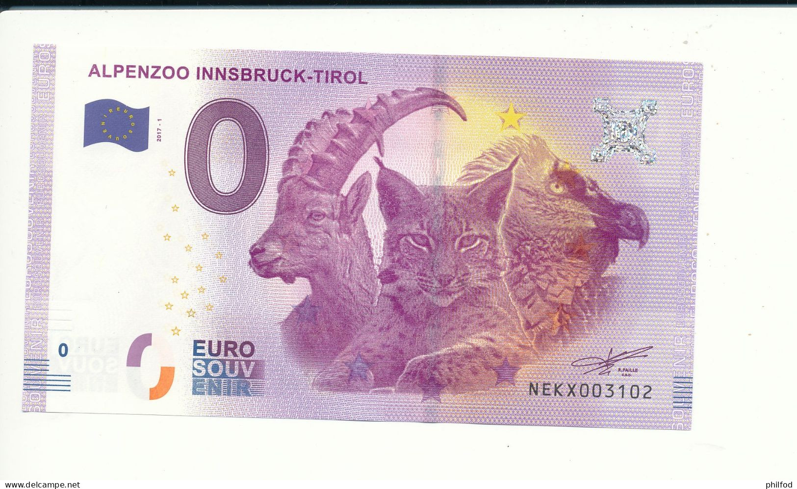 Billet Souvenir - 0 Euro - NEKX - 2017-1 - ALPENZOO INNSBRUCK-TIROL - N° 3102 - Lots & Kiloware - Banknotes