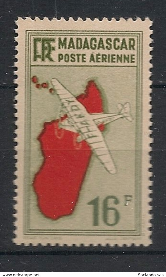 MADAGASCAR - 1935-38 - Poste Aérienne PA N°YT. 12 - Avion 16f Olive - Neuf Luxe ** / MNH / Postfrisch - Luchtpost