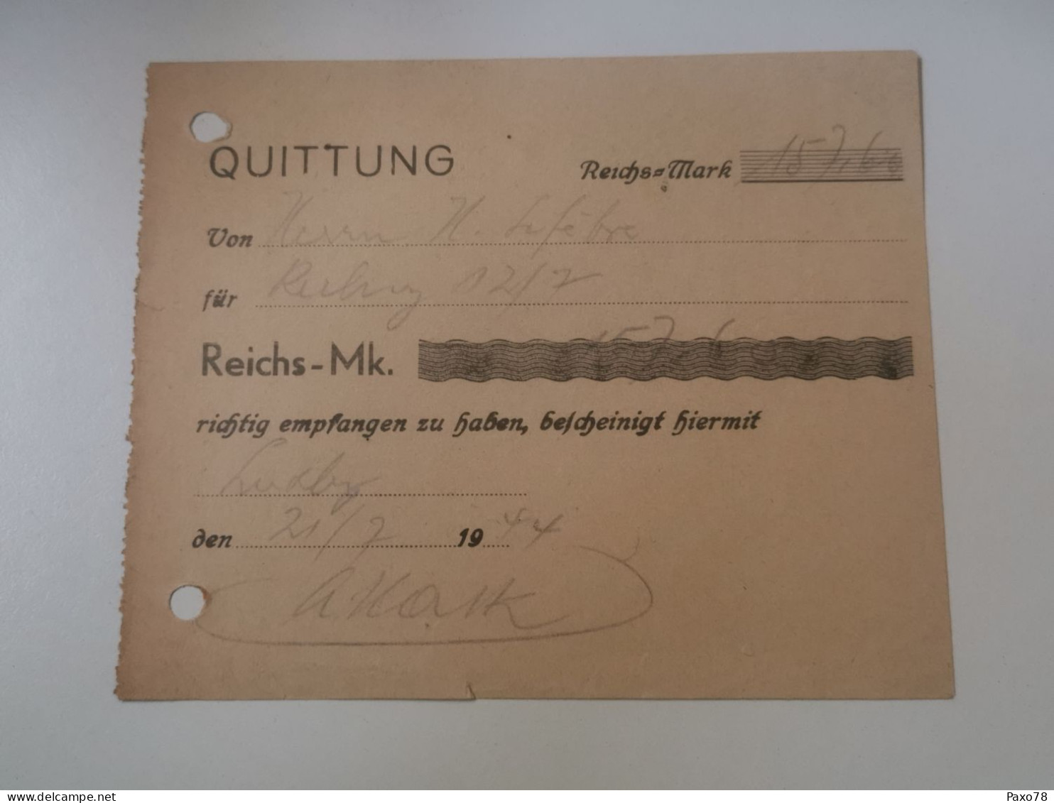 Quittung, Maison Lefèvre 1944 - 1940-1944 German Occupation