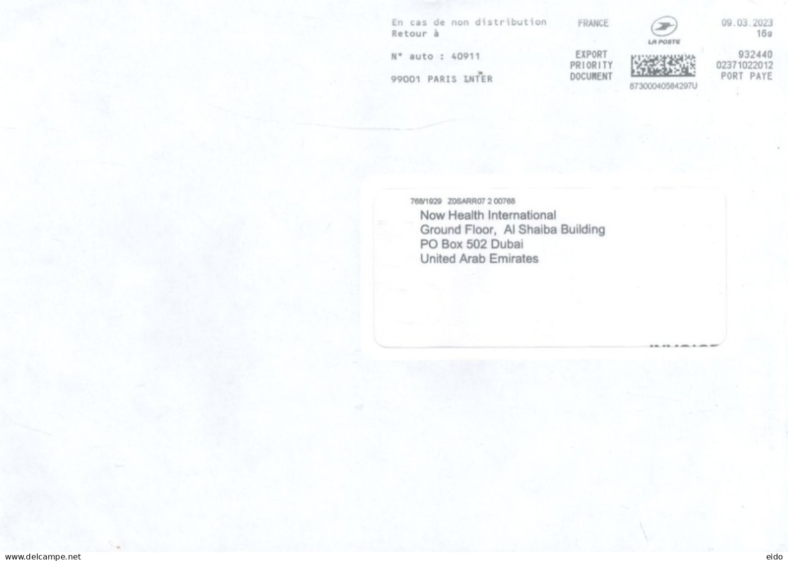 FRANCE - 2023, POSTAL PRIORIY FRANKING MACHINE COVER TO DUBAI. - Covers & Documents