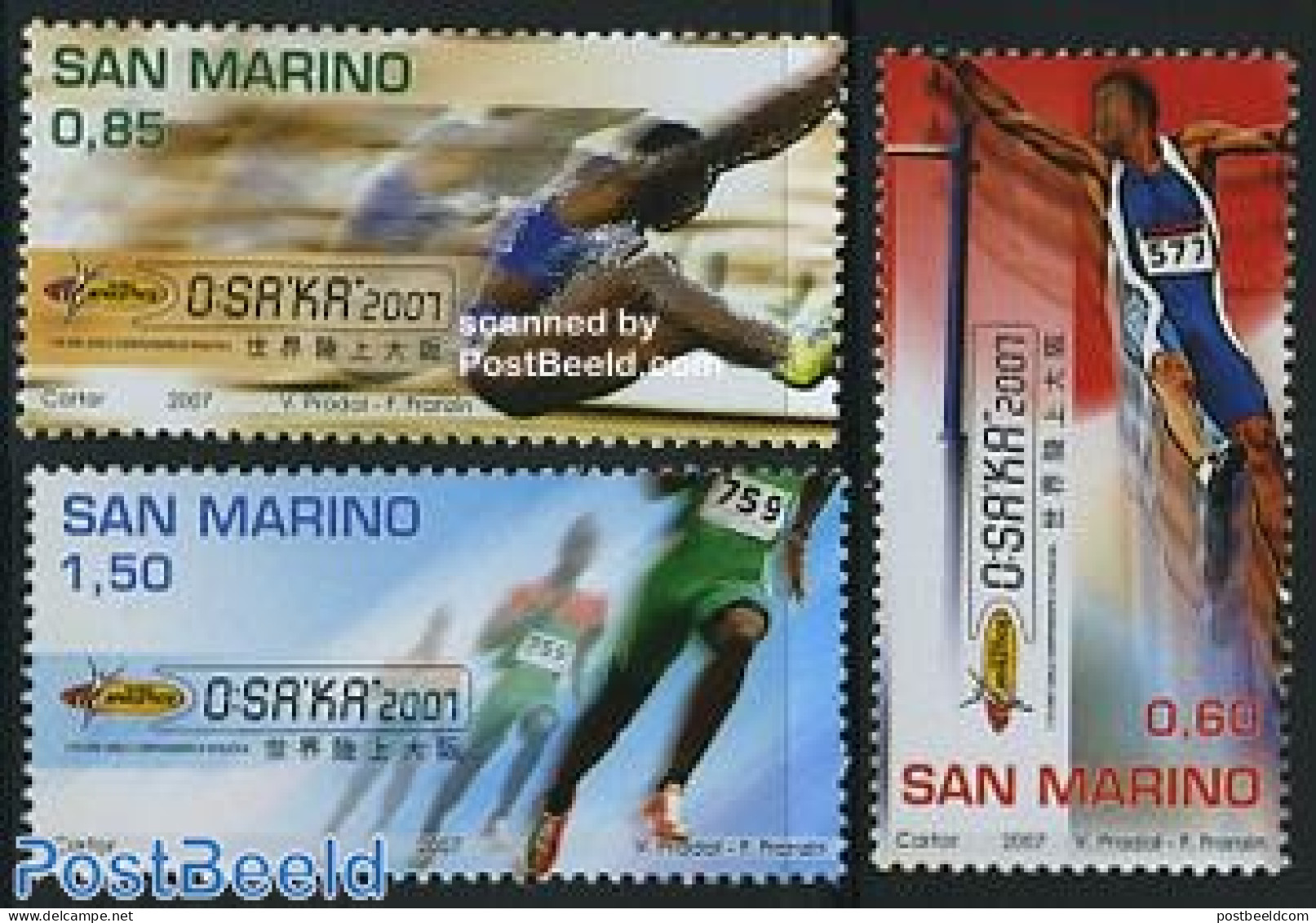 San Marino 2007 World Cup Athletics Osaka 3v, Mint NH, Sport - Athletics - Sport (other And Mixed) - Neufs