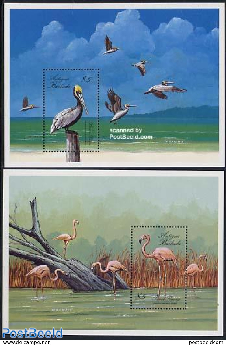 Antigua & Barbuda 1988 Birds 2 S/s, Mint NH, Nature - Birds - Flamingo - Antigua Und Barbuda (1981-...)