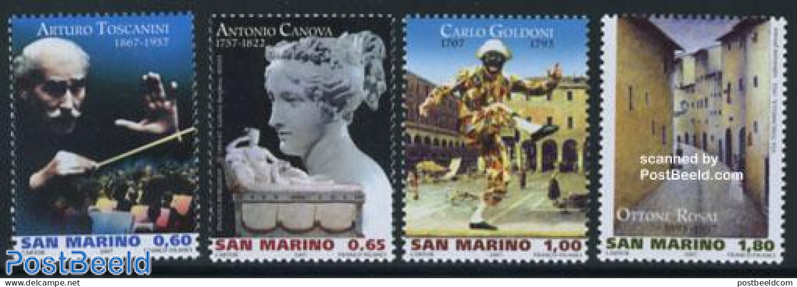 San Marino 2007 Artists 4v, Mint NH, Performance Art - Music - Theatre - Art - Modern Art (1850-present) - Paintings -.. - Unused Stamps